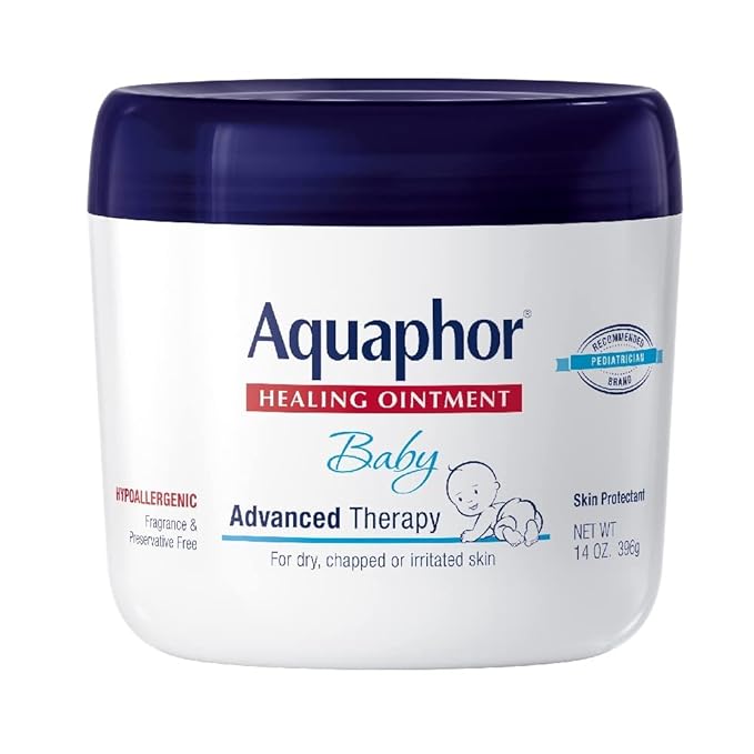 Aquaphor Baby Healing Ointment Advanced Therapy 14oz jar, white container with navy lid