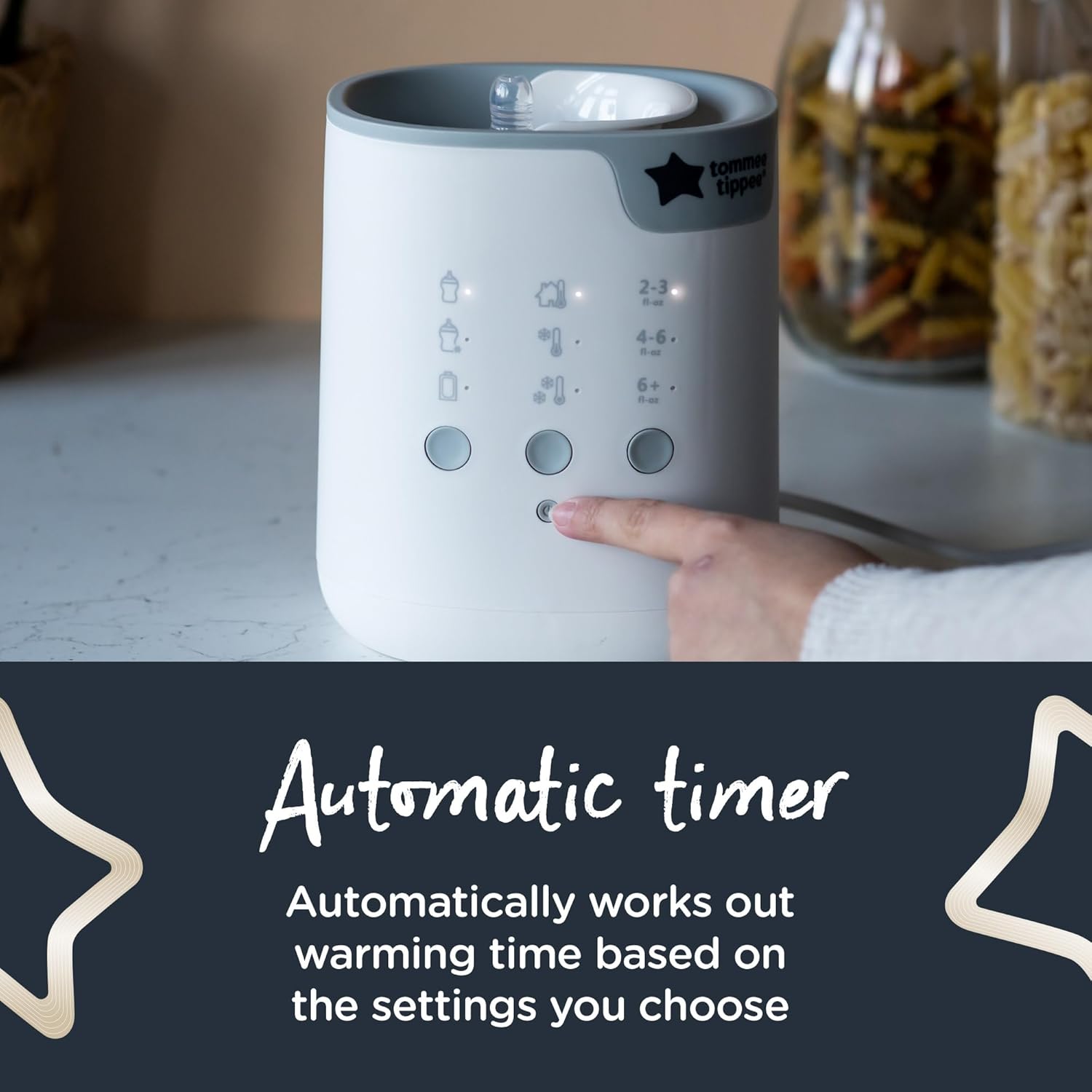 Tommee Tippee 3-in-1 Advanced Pouch and Bottle Warmer white with control buttons