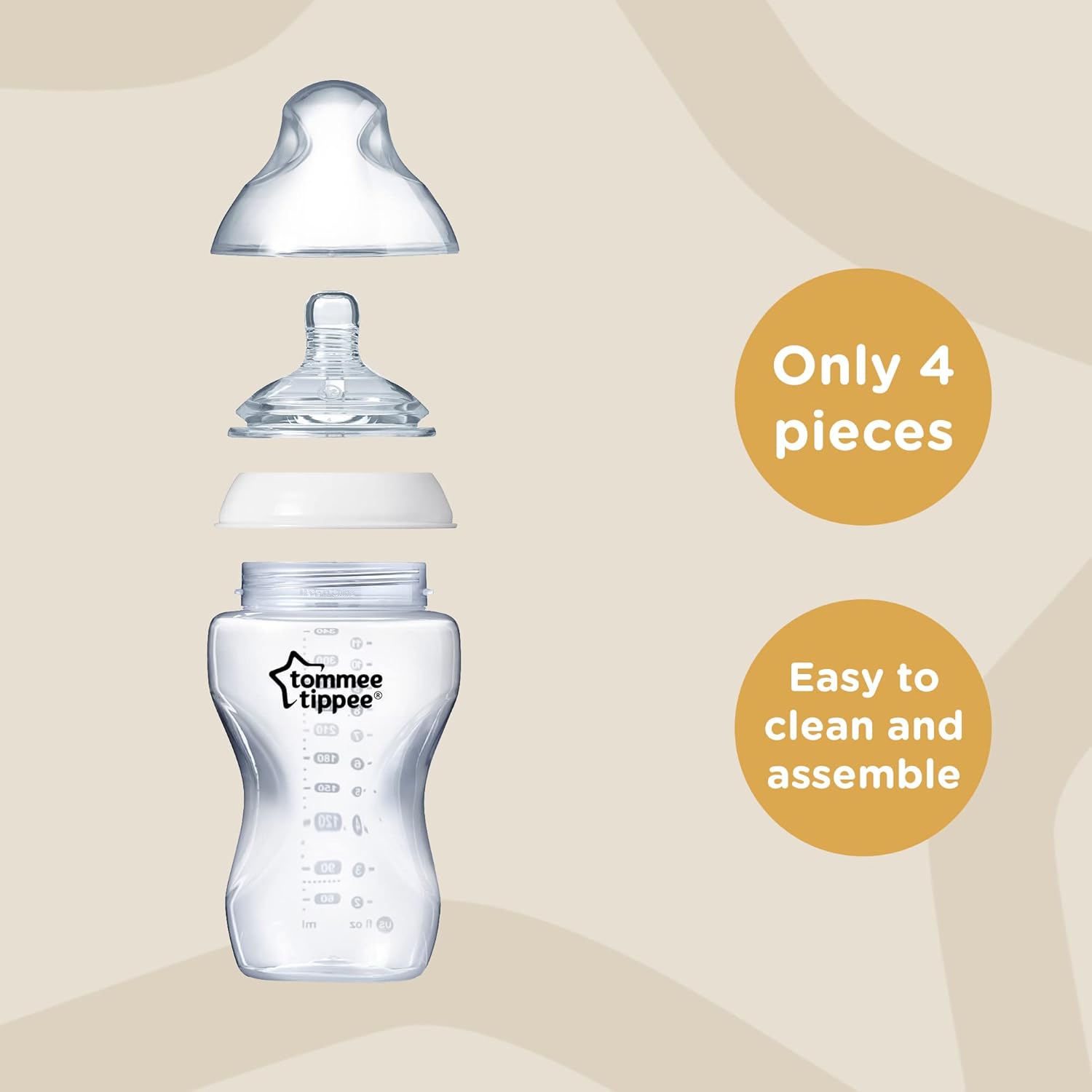 Tommee Tippee Closer to Nature 340ml baby feeding bottle with components and teats