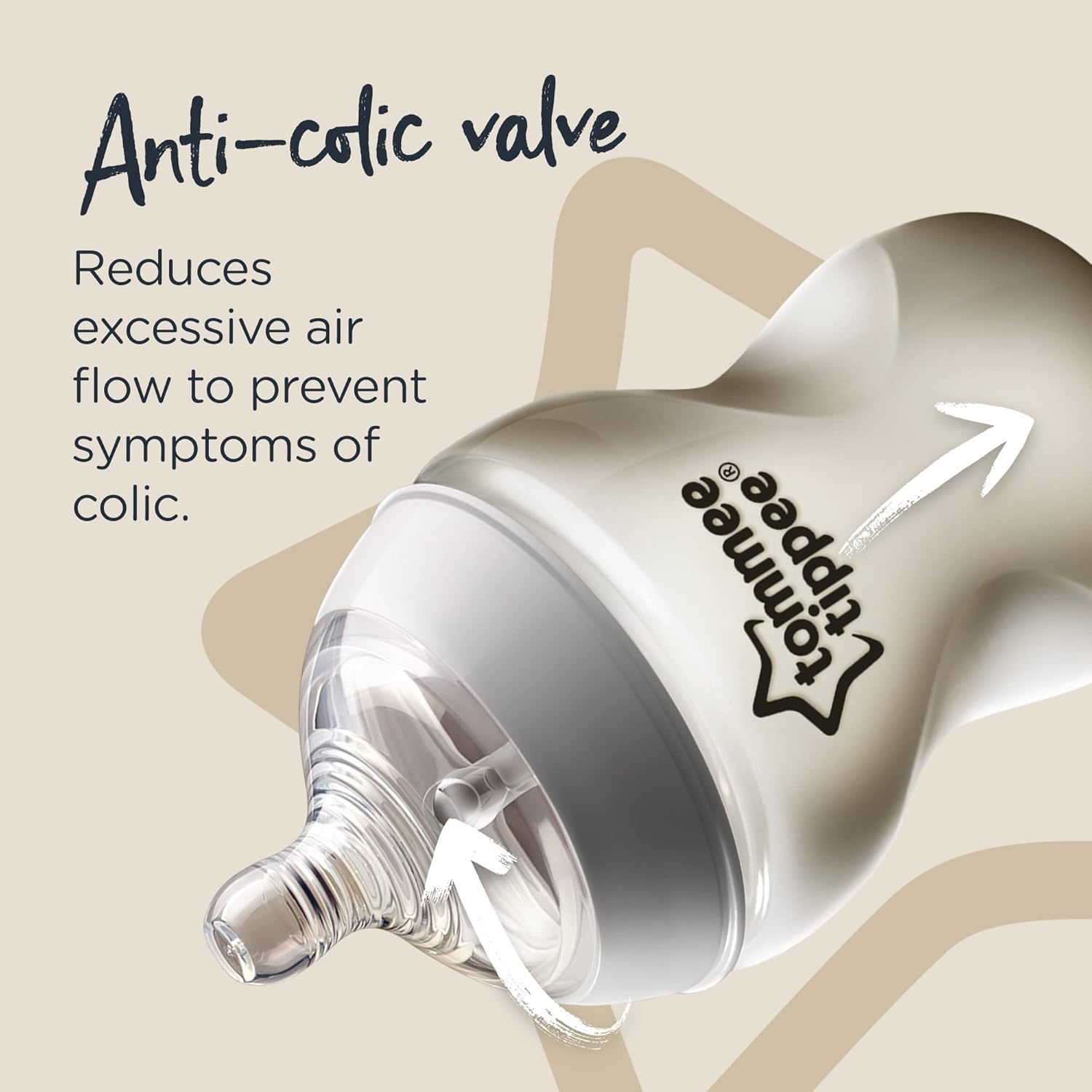 Tommee Tippee Closer to Nature white baby feeding bottle 340ml with anti-colic valve