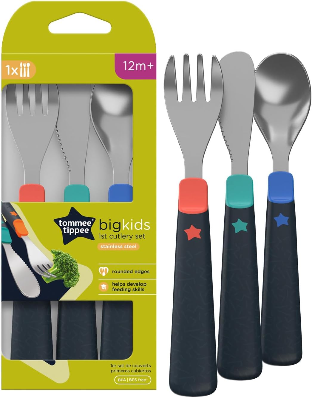 Tommee Tippee Big Kids 1st Cutlery Set stainless steel 12 months plus 3 pack