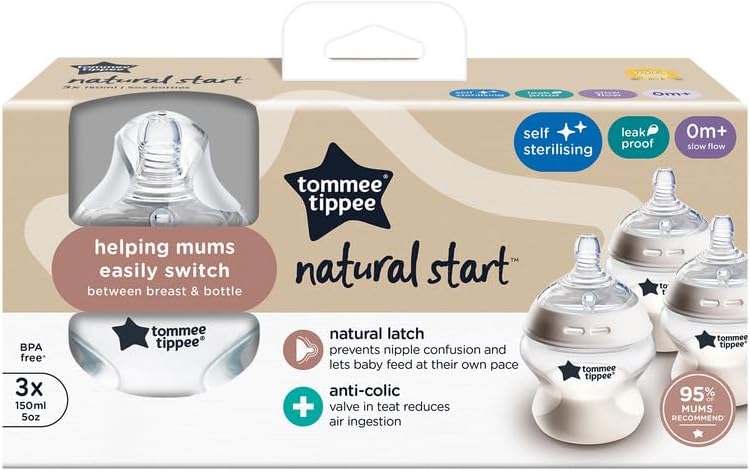 Tommee Tippee Natural Start anti-colic baby feeding bottles 150ml 3-pack white