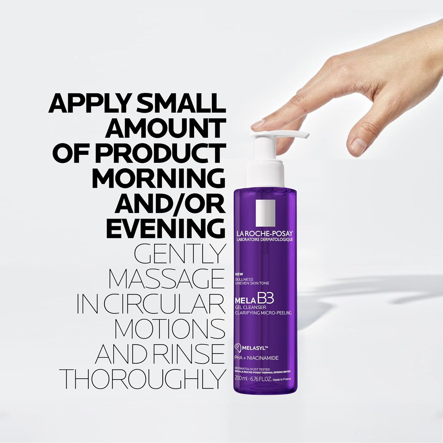 La Roche-Posay Mela B3 purple gel cleanser bottle 200ml with pump dispenser