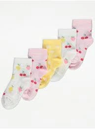 George five pack girls socks with cherry and floral prints