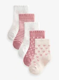 George five-pack girls socks in white, pink and cream with patterns