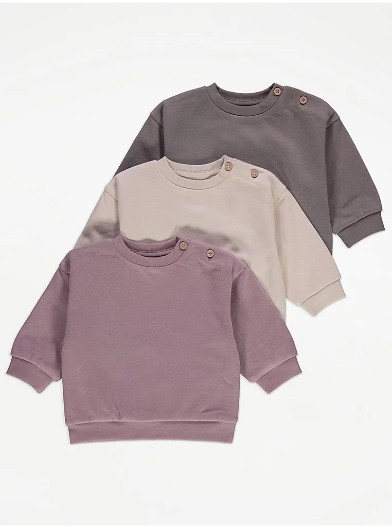 George button shoulder sweatshirts three pack grey cream mauve