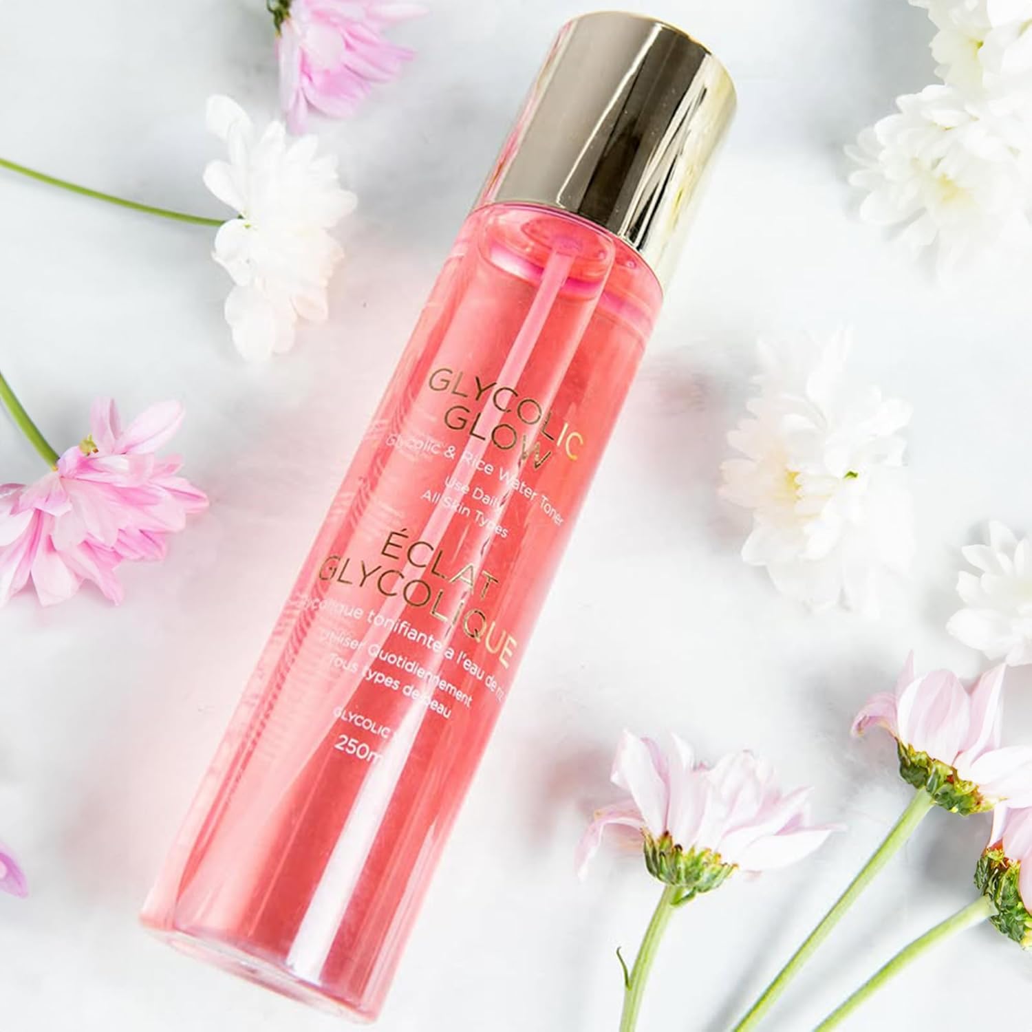 Makari Multi Action Glycolic & Rice Water Toner pink 250ml bottle