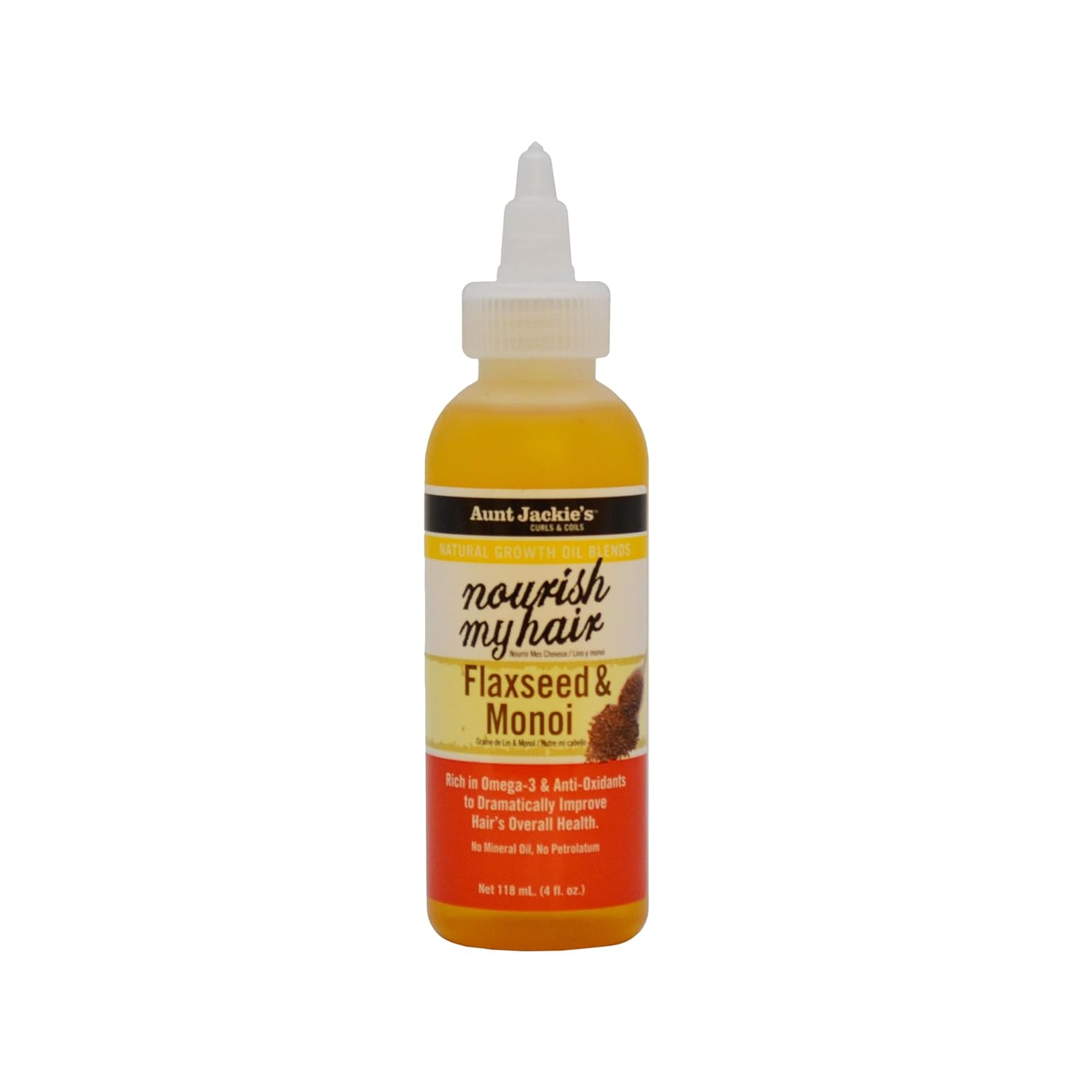 Aunt Jackie's Nourish My Hair growth oil blend with flaxseed and monoi, 4 oz bottle