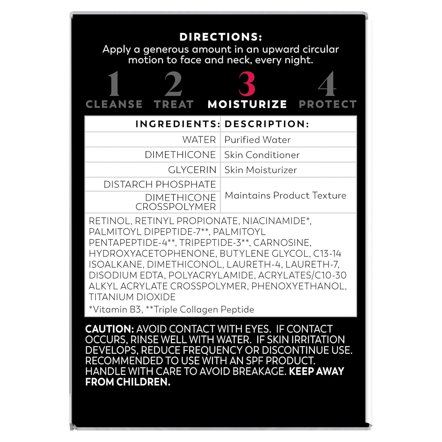 Olay Regenerist Retinol night moisture cream fragrance free back label