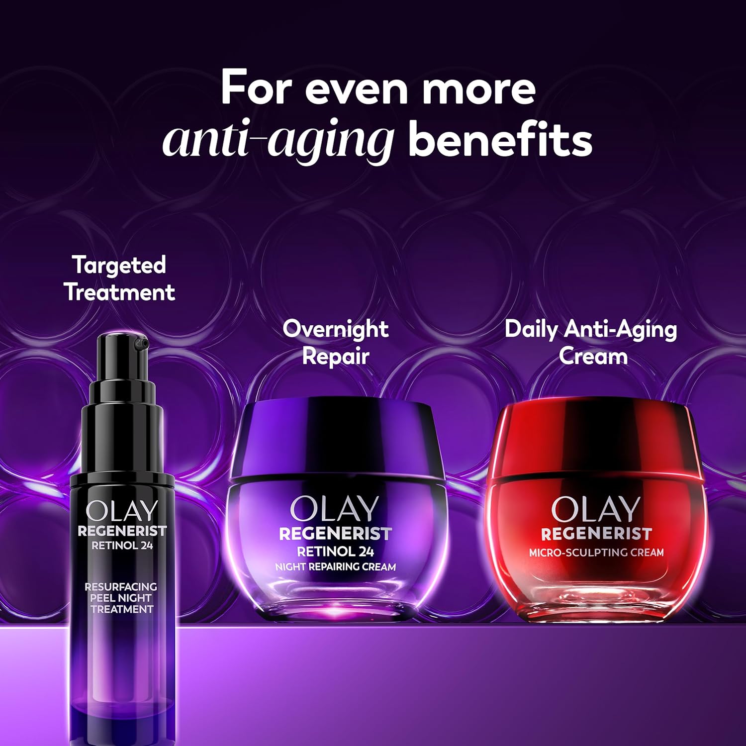 Olay Regenerist Retinol 24 Night Repairing Cream with purple jar packaging