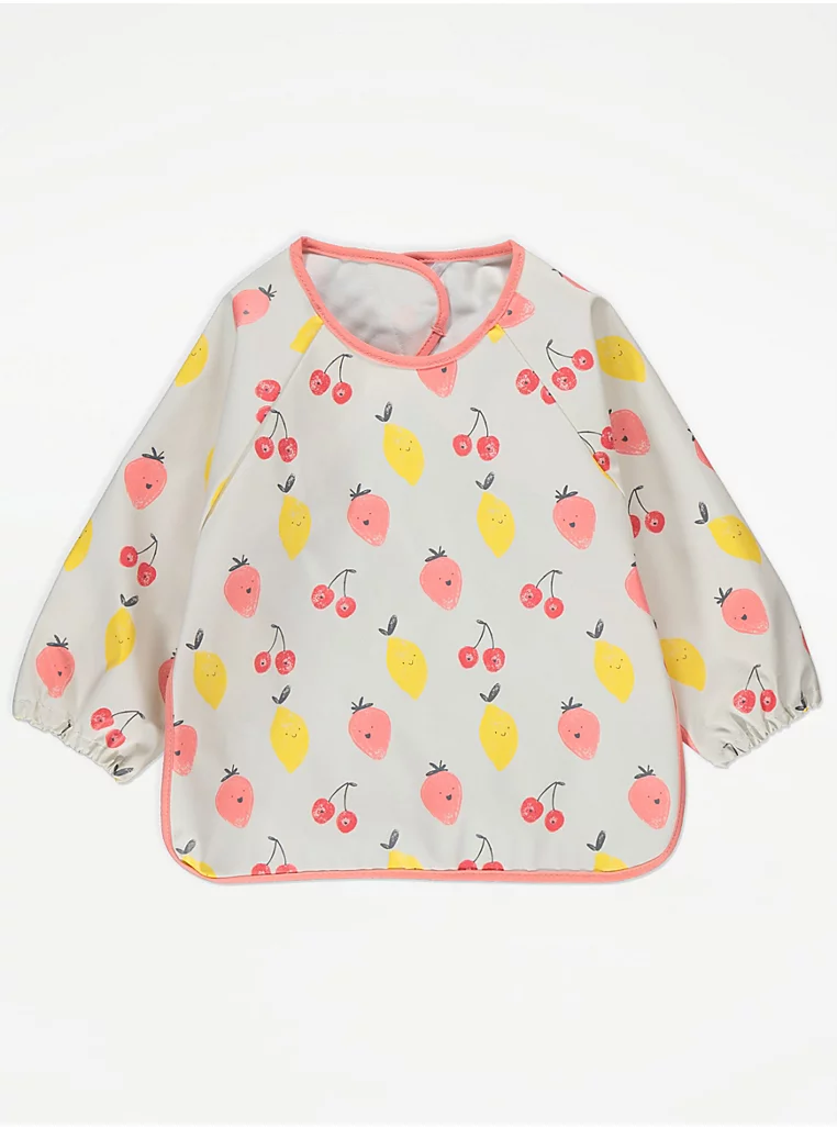 George cream fruit coverall bib with red and yellow fruit print design