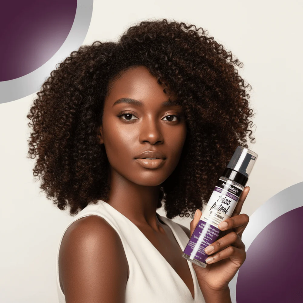Aunt Jackie's Frizz Patrol Anti-Poof Setting Mousse 8.5oz purple and white bottle