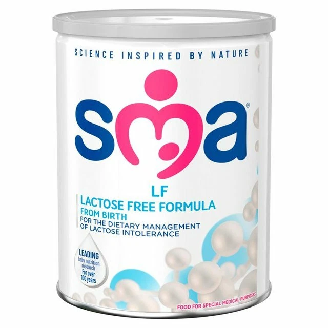 SMA Lactose Free baby milk powder 400g from birth white tin with blue and pink branding