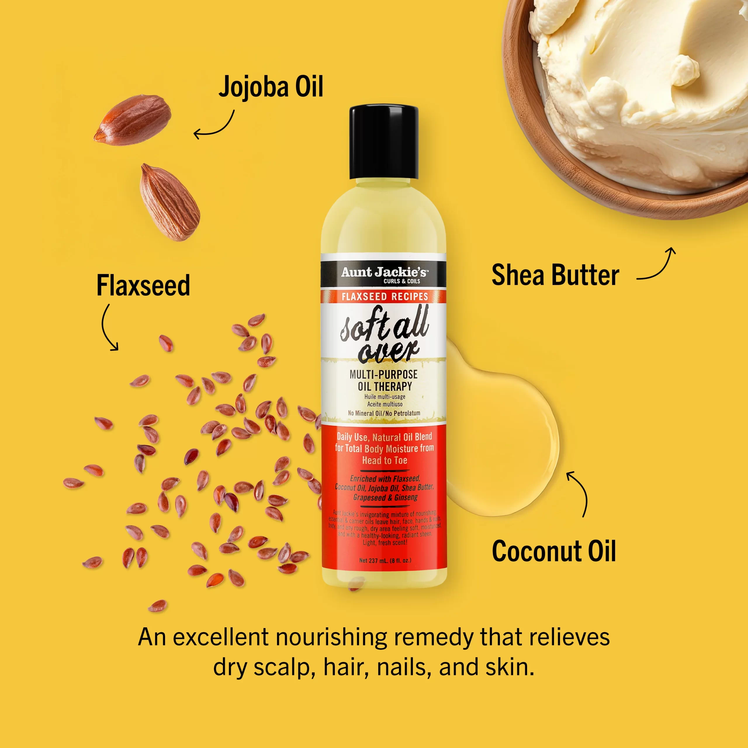 Aunt Jackie's Curls & Coils Flaxseed Recipes Soft All Over Multi-Purpose Oil 355 ml
