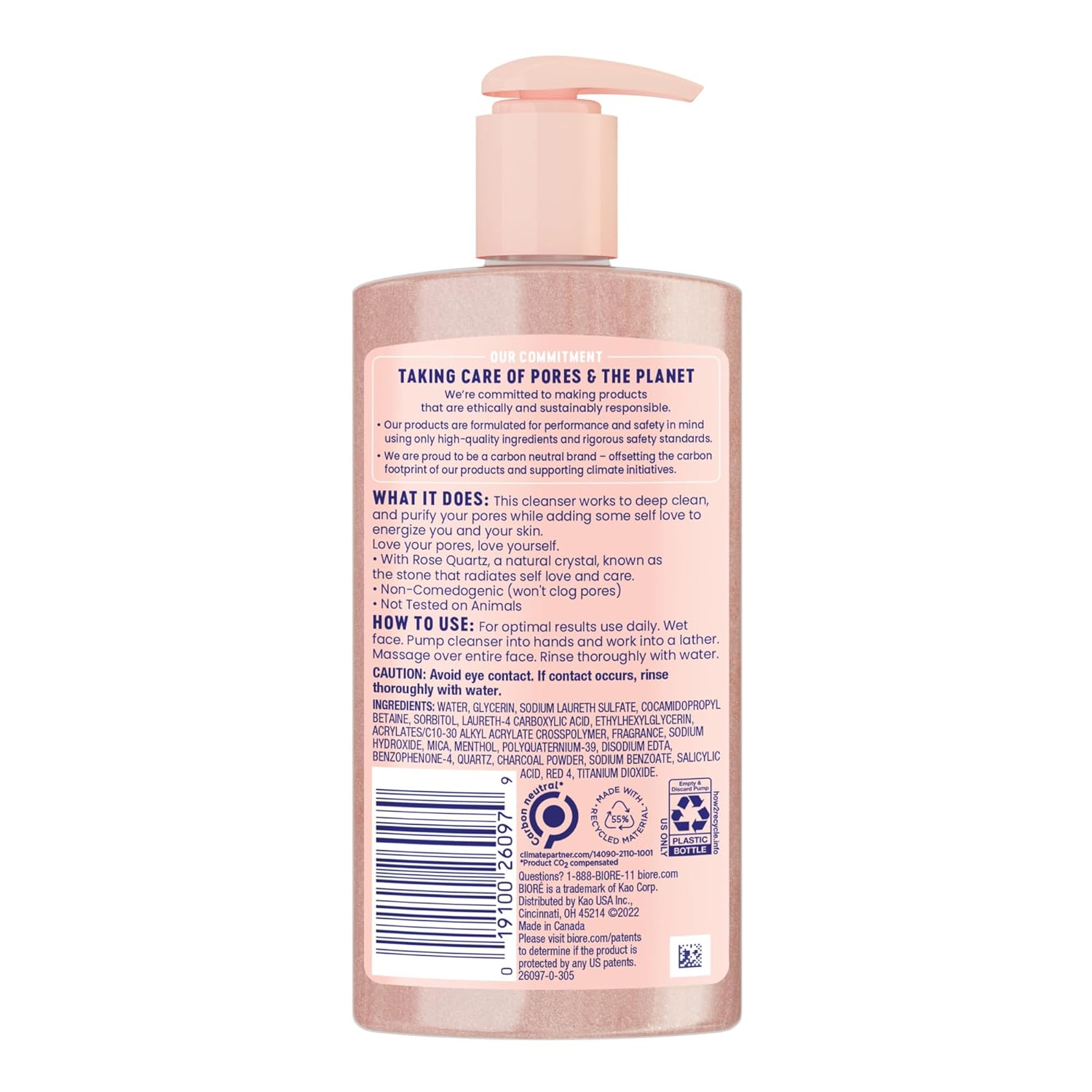 Bioré Rose Quartz Charcoal Daily Purifying Cleanser 6.77 oz pump bottle