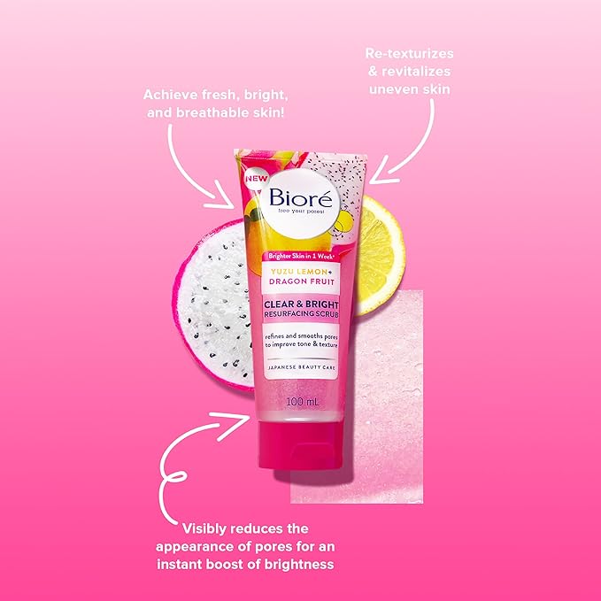 Biore Clear & Bright Resurfacing Scrub with Dragon Fruit 100ml exfoliator
