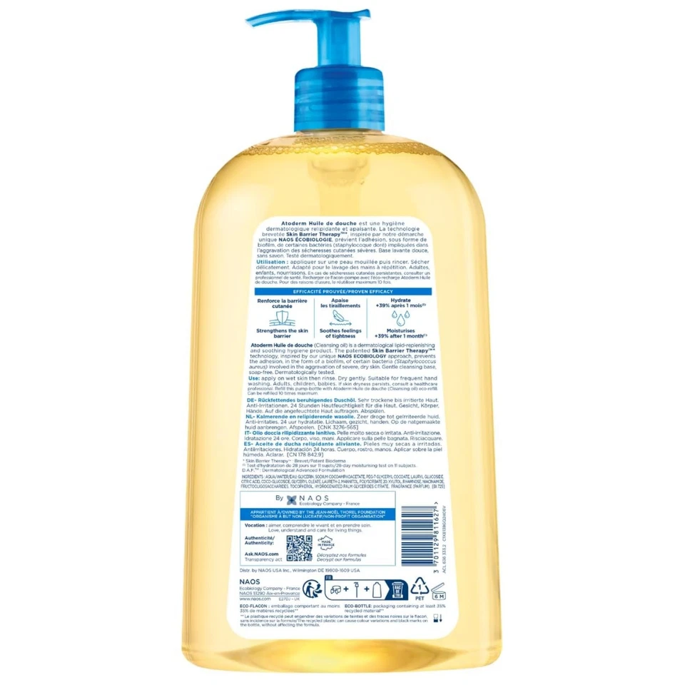 Bioderma Atoderm Shower Cleansing Oil 1 litre bottle with blue pump dispenser