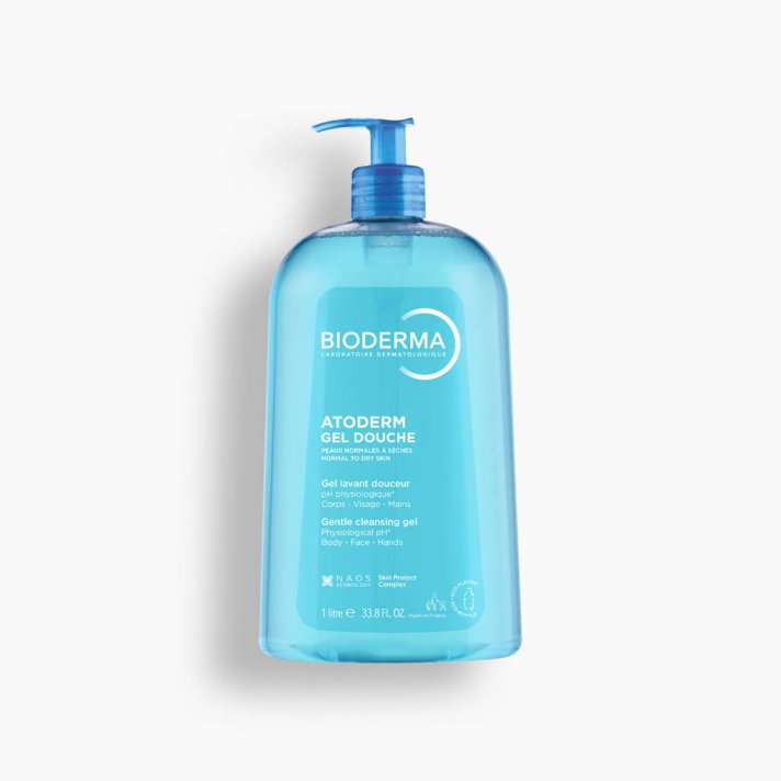 Bioderma Atoderm Shower Gel, 1L bottle with pump dispenser, turquoise
