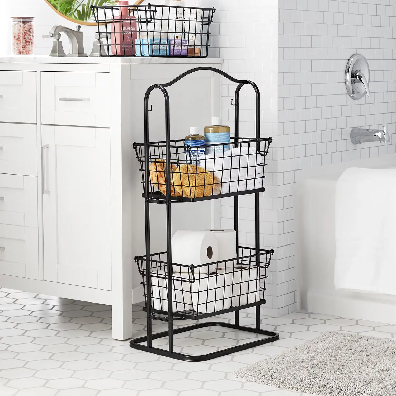Member's Mark black wire 3-tier standing basket with handles