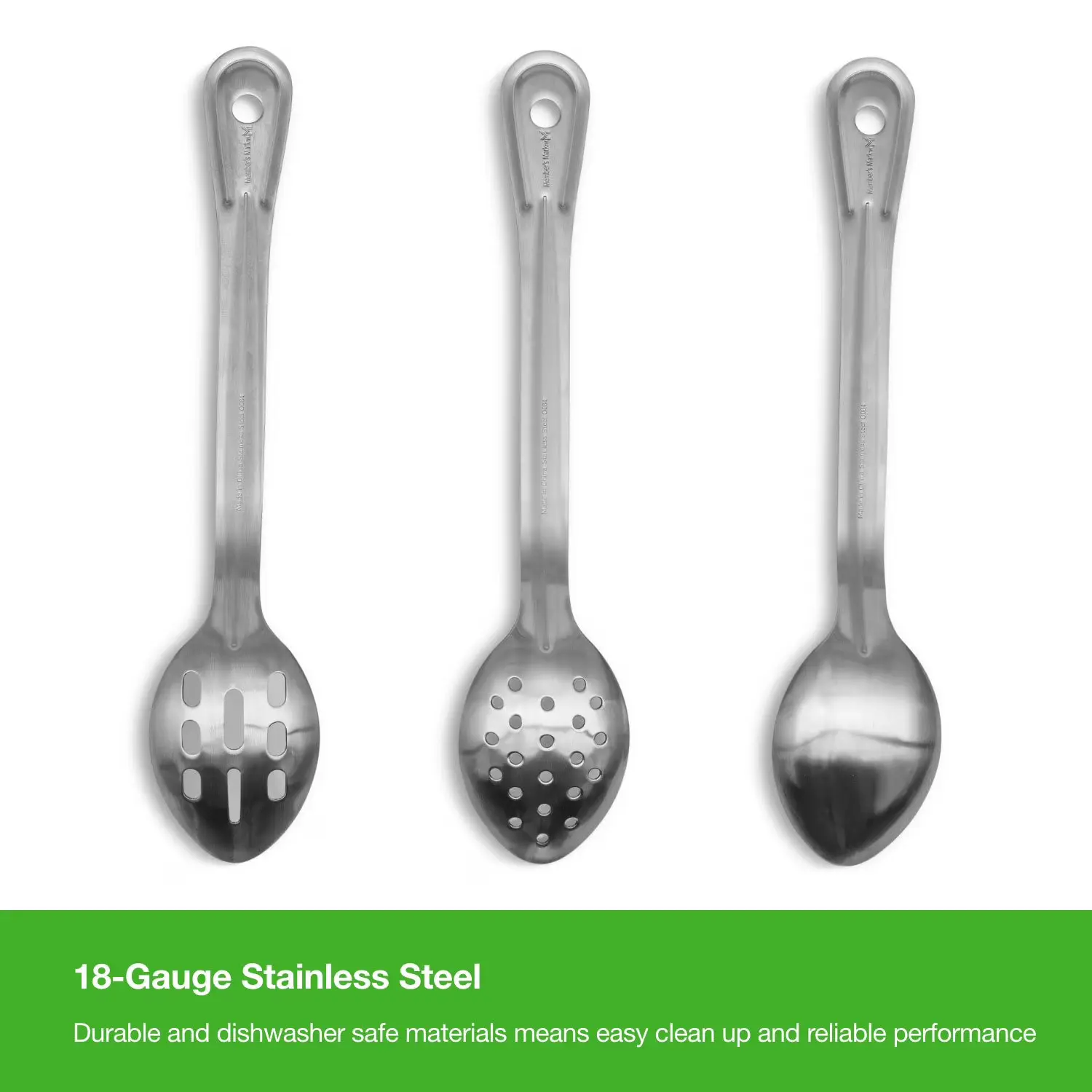 Member's Mark stainless steel kitchen spoons three piece set with hanging loops