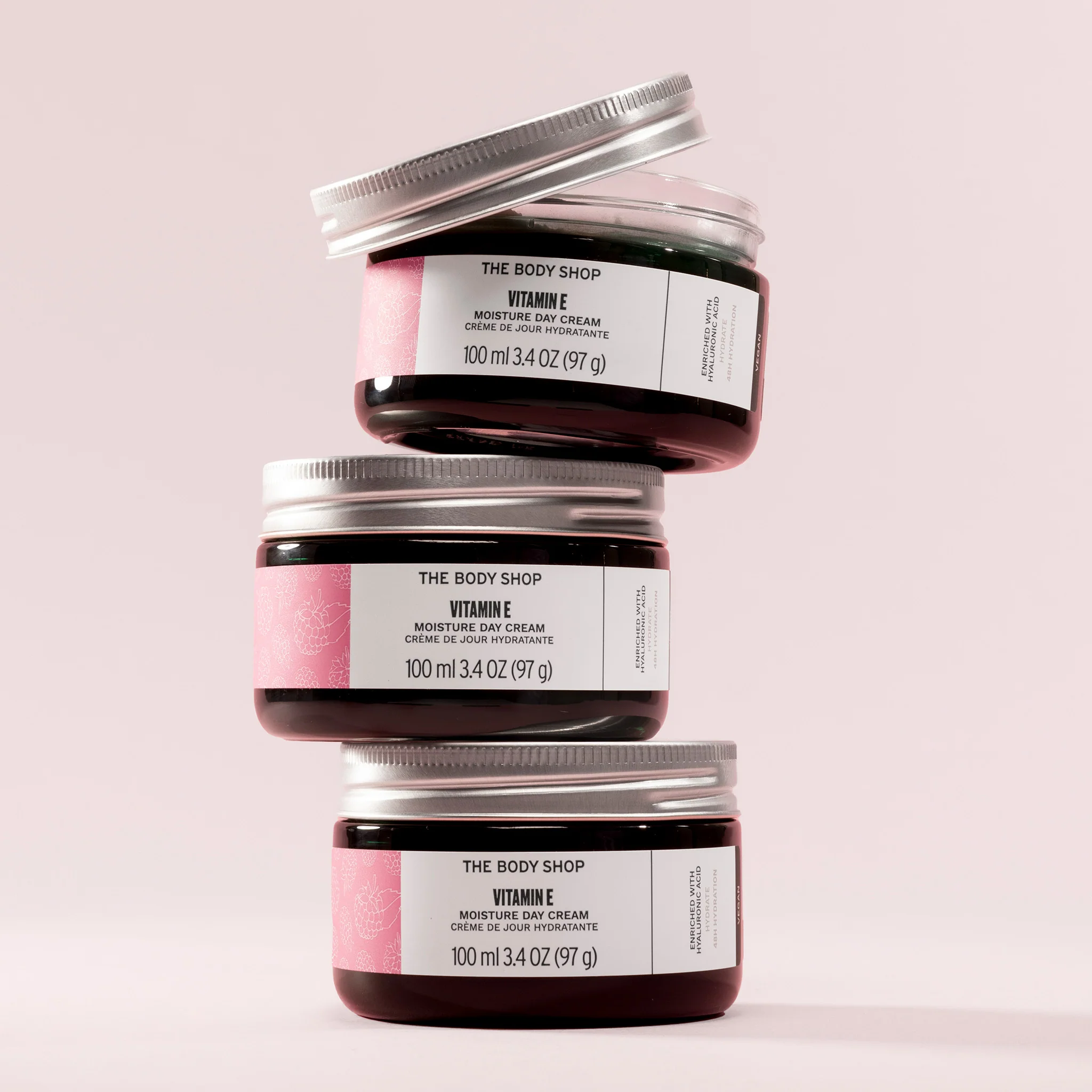 The Body Shop Vitamin E Moisture Day Cream 100ml jar with silver lid