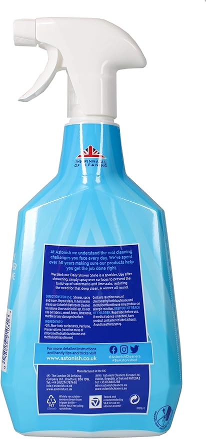 Astonish Cleaner Trigger Shower blue spray bottle with white nozzle