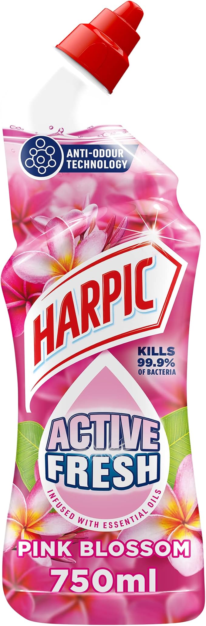 Harpic Active Fresh Pink Blossom toilet cleaning gel 750ml bottle with red cap