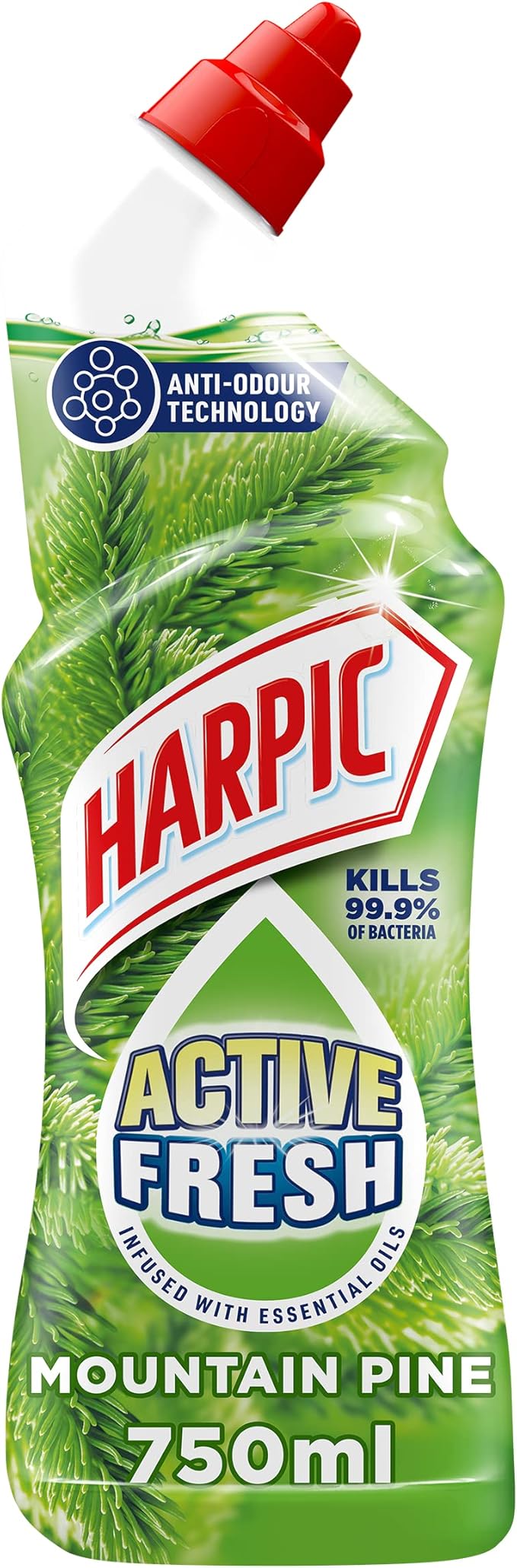Harpic Active Fresh Mountain Pine toilet cleaning gel 750ml bottle with red cap