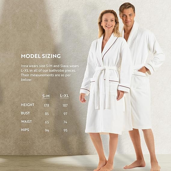 White Pearl Prestige Turkish cotton terry bath robes in S-M and L-XL sizes
