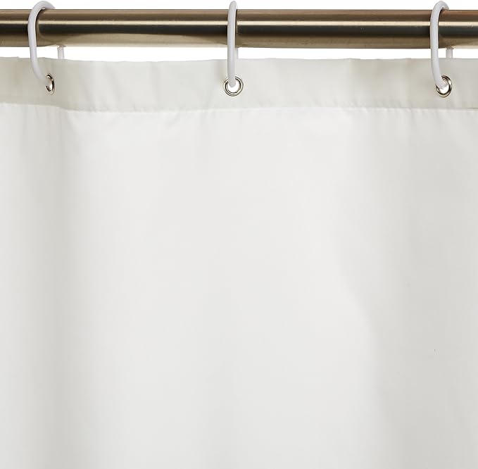 White Pearl plain hookless shower curtain 180cm with rings