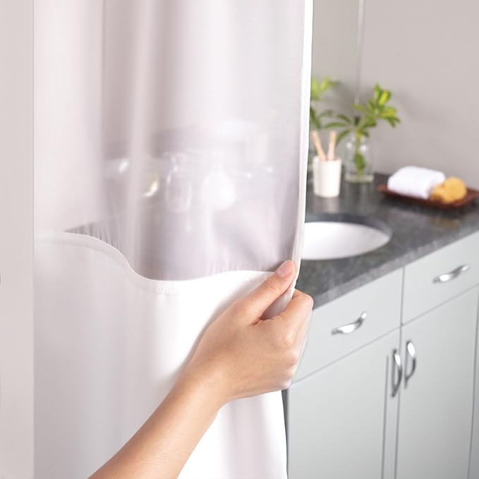 Premium Classic plain white hookless shower curtain, 180x180cm