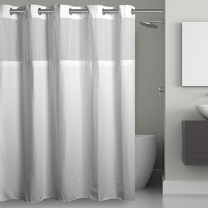 White hookless shower curtain with textured waffle weave pattern 180x180cm