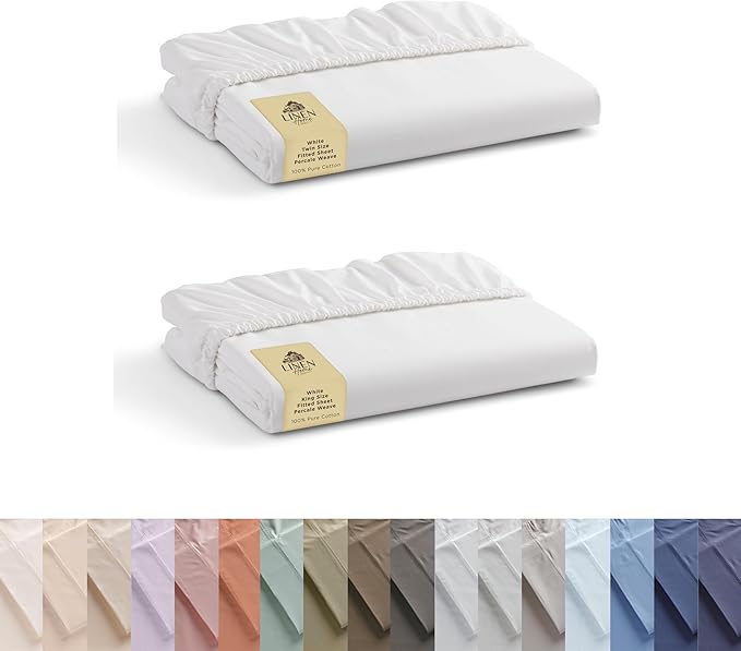 200TC 100% cotton percale fitted sheets 16" extra deep double white