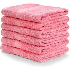Pink chlorine resistant pool towels, stack of six