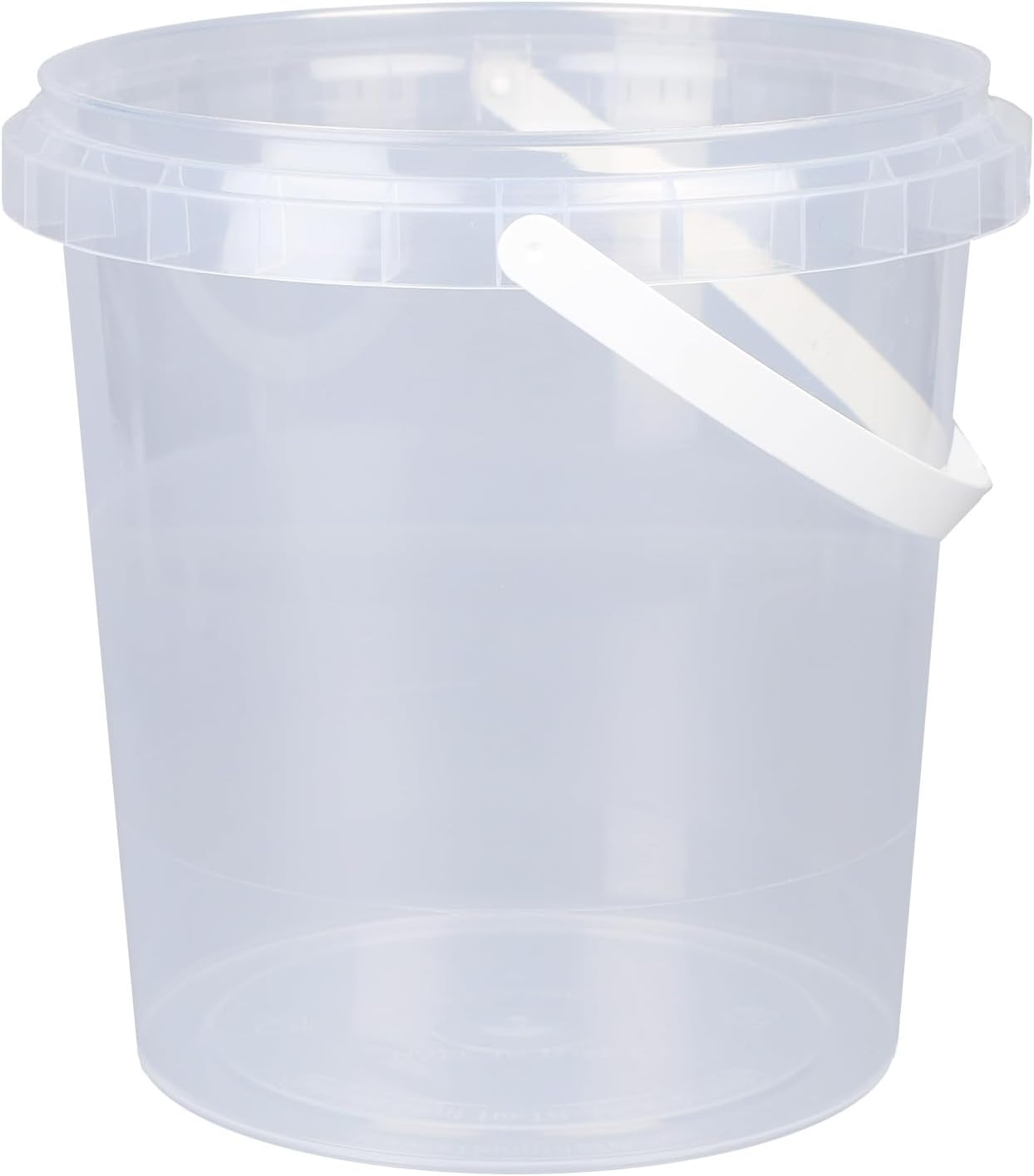 Clear round bucket 10 litre with white handle and lid