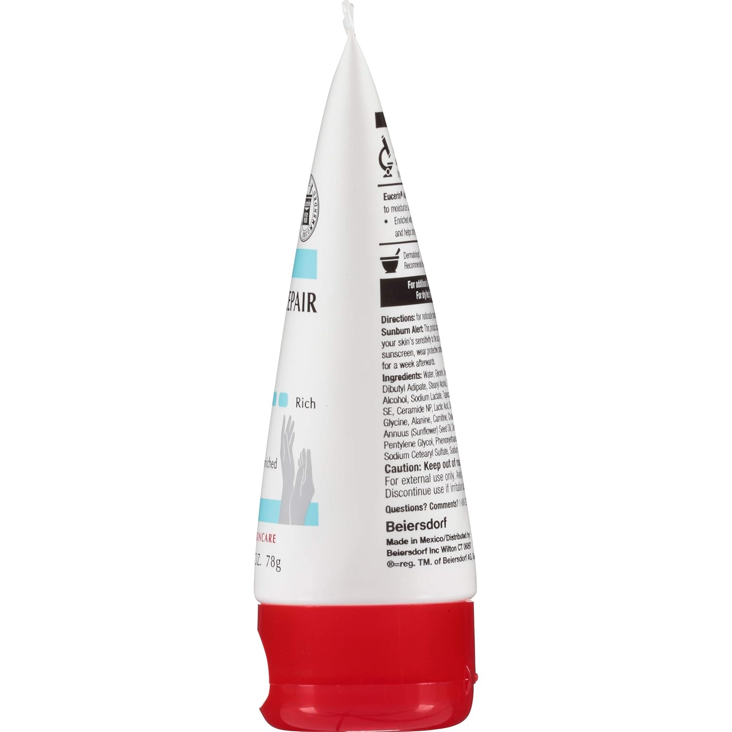 Eucerin Advanced Repair unscented hand cream 78g tube with red cap
