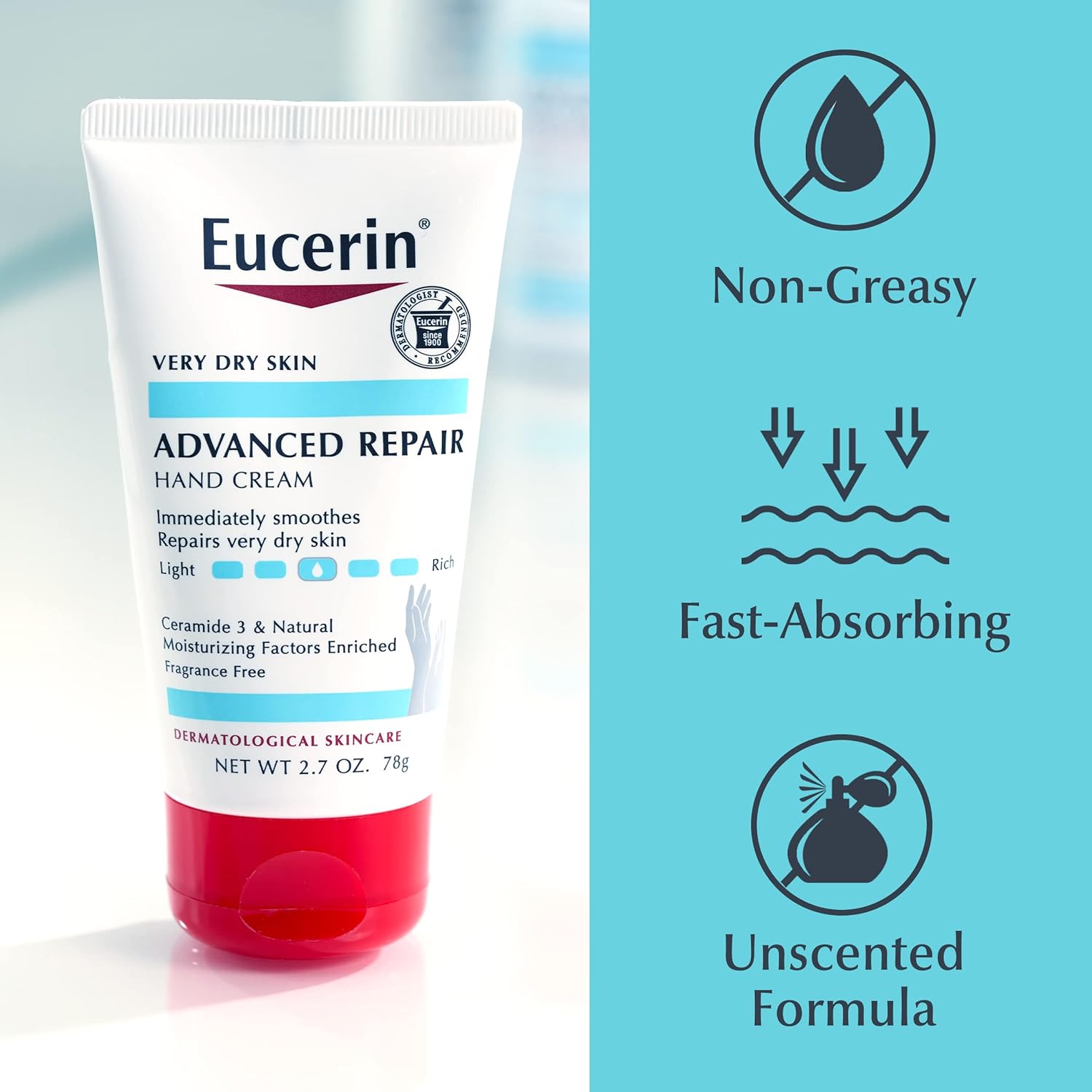 Eucerin Advanced Repair Hand Cream unscented 2.7oz tube for very dry skin