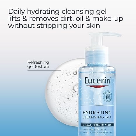 Eucerin Hydrating Cleansing Gel with Hyaluronic Acid, 200ml pump bottle