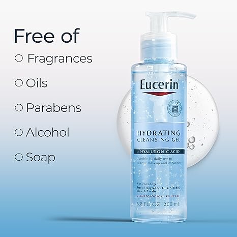 Eucerin Hydrating Cleansing Gel with Hyaluronic Acid 200ml pump bottle
