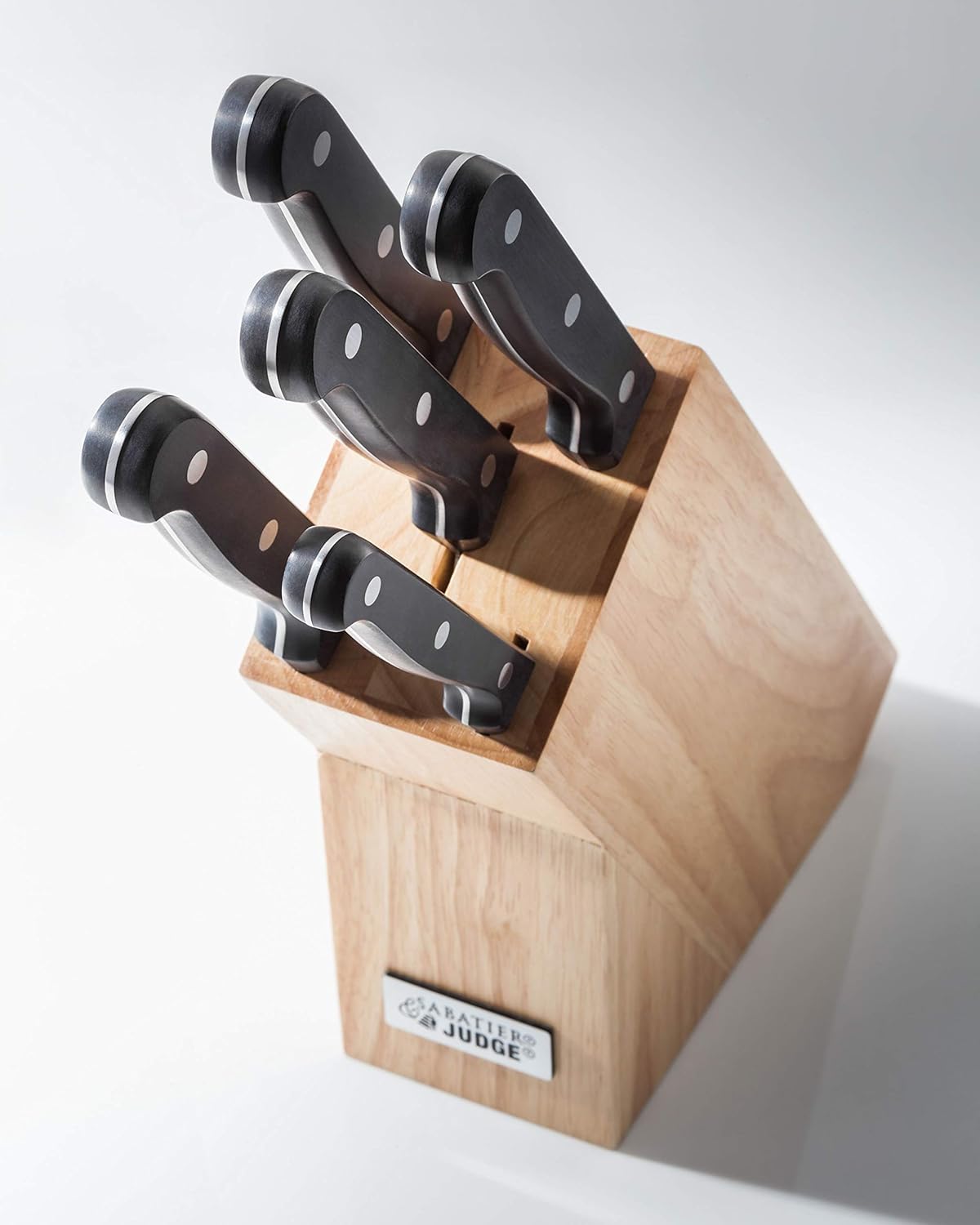 Judge Sabatier five piece knife block set with wooden block and black handles