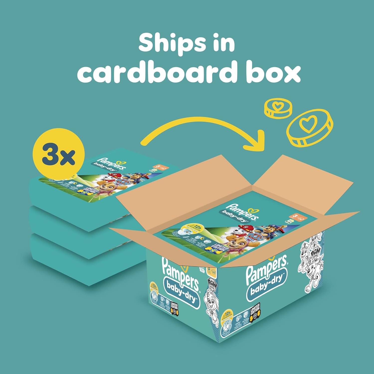Pampers baby-dry Paw Patrol Size 3 nappies 234 pack cardboard box
