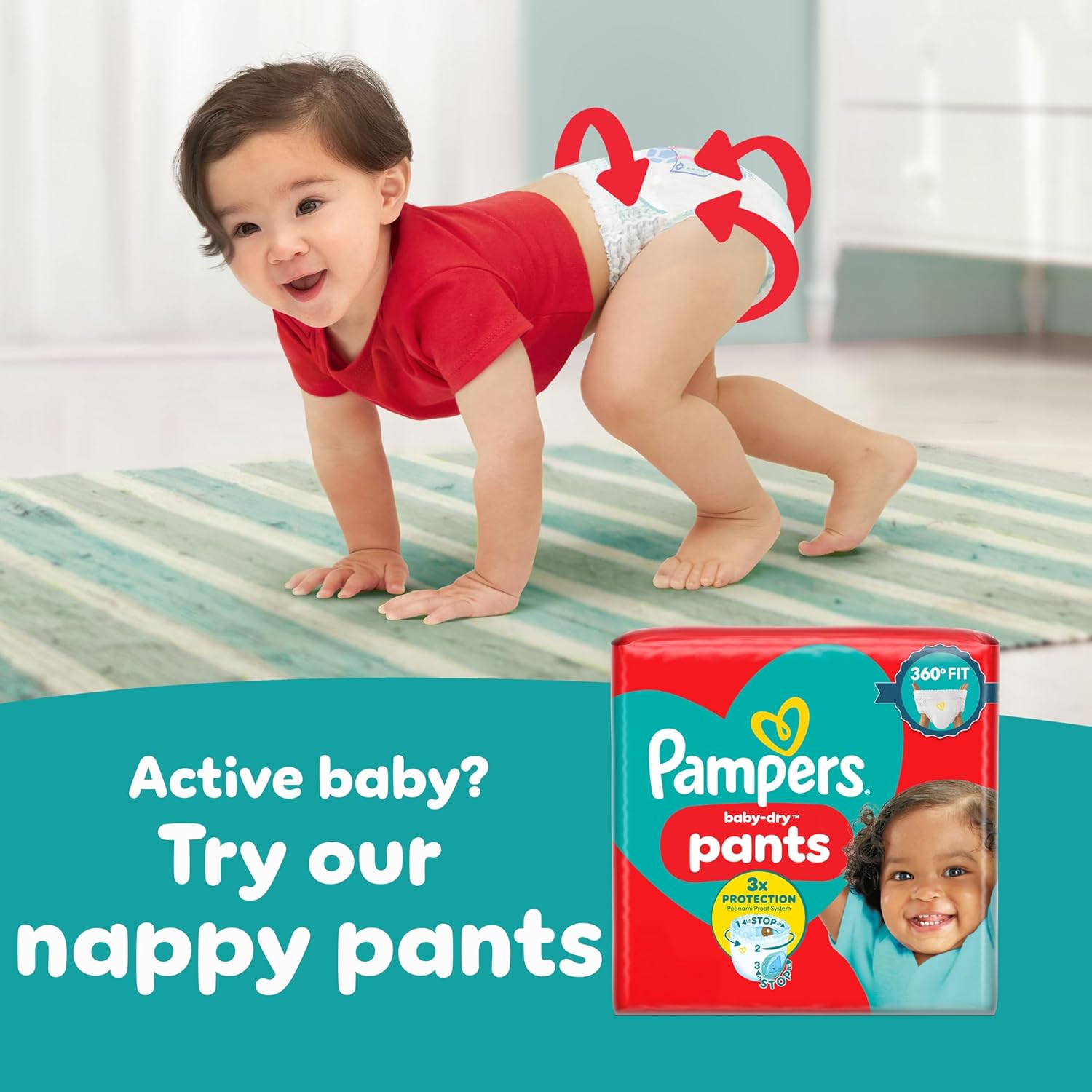 Pampers Baby Dry pants Size 3, 234 pack with 360 Fit waistband
