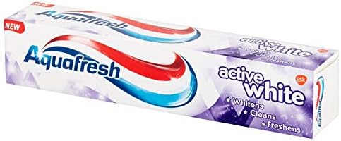 Aquafresh Active White toothpaste 125ml tube with purple packaging