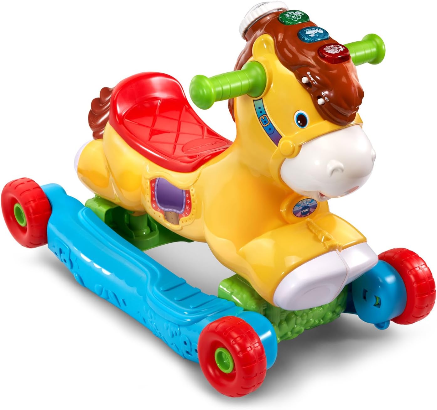 VTech Push, Gallop & Ride Pony yellow ride-on toy with red wheels