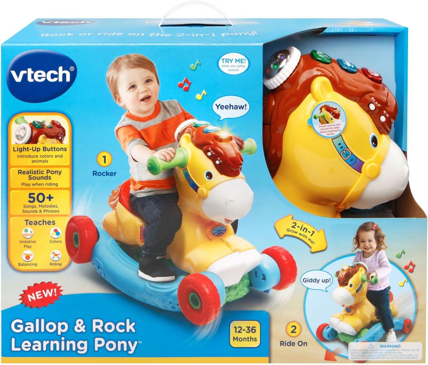 VTech Gallop & Rock Learning Pony, red and yellow ride-on toy for babies