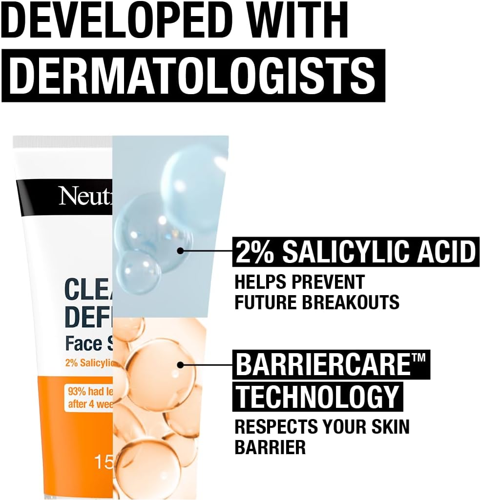 Neutrogena Clear & Defend Facial Scrub 150ml with salicylic acid
