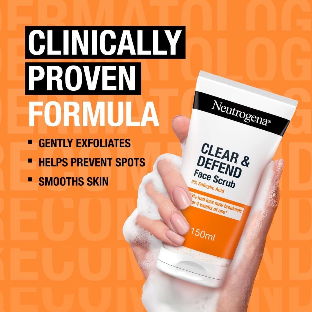 Neutrogena Clear & Defend Face Scrub 150ml with salicylic acid exfoliant