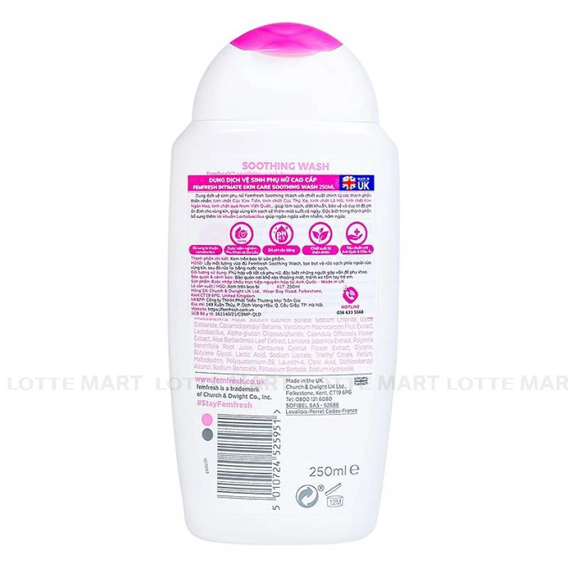 Femfresh Ultimate Care 250ml Soothing Wash white bottle with pink cap