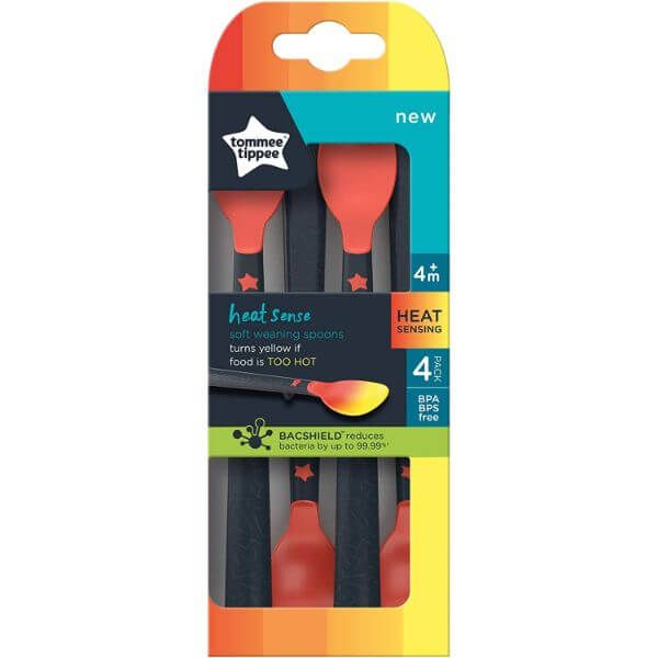 Tommee Tippee Heat Sense Soft Weaning Spoons red 4 pack with colour-change technology