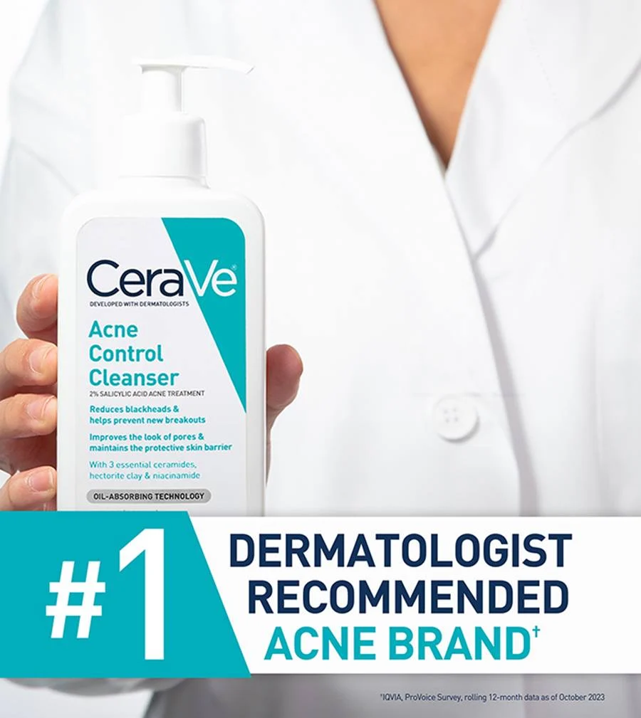 CeraVe Acne Control Cleanser 355ml white pump bottle with teal label